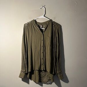 Free People The Best Crotchet Button Down boho hippie top women size XS